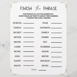 Finish the Phrase Game – Printable Guessing Party Letterhead