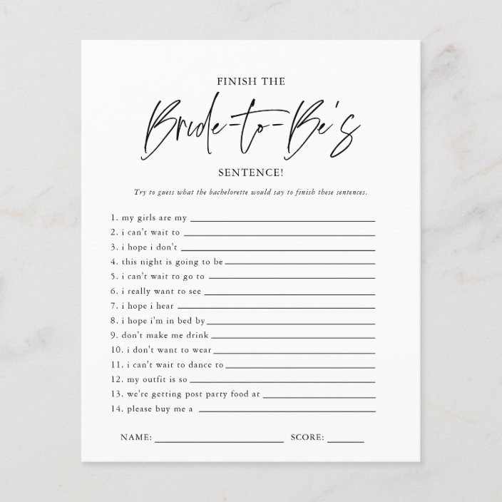 Finish The Sentence Bridal Shower Game