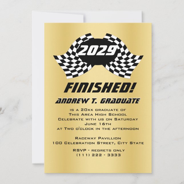 Finished Racing Flags Graduation Invitation (Front)
