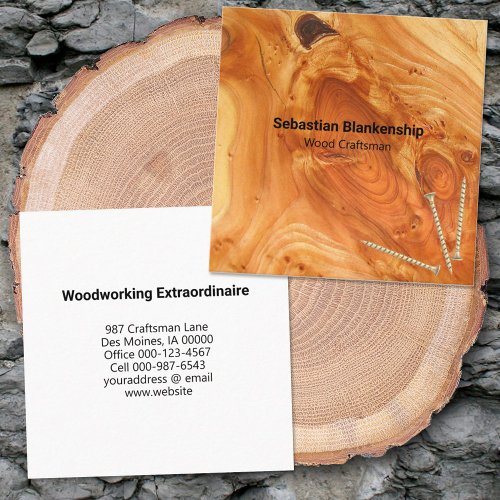 Finished Wood Knot Woodworking Craftsman  Square Business Card