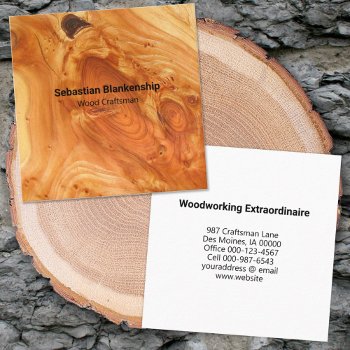 Finished Wood Texture Woodworking Craftsman  Square Business Card by PaPr_Emporium at Zazzle
