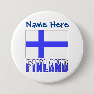 Finland and Finnish Flag Blue Personalization Button