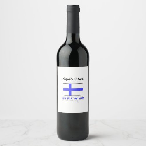 Finland and Finnish Flag Personalized  Wine Label