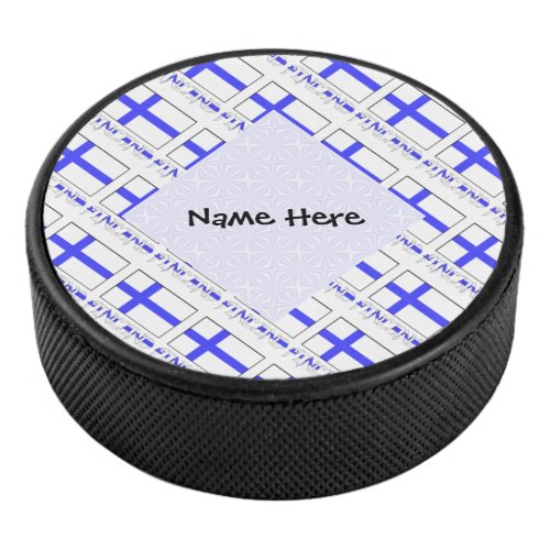 Finland and Finnish Flag Tiled Personalized  Hockey Puck