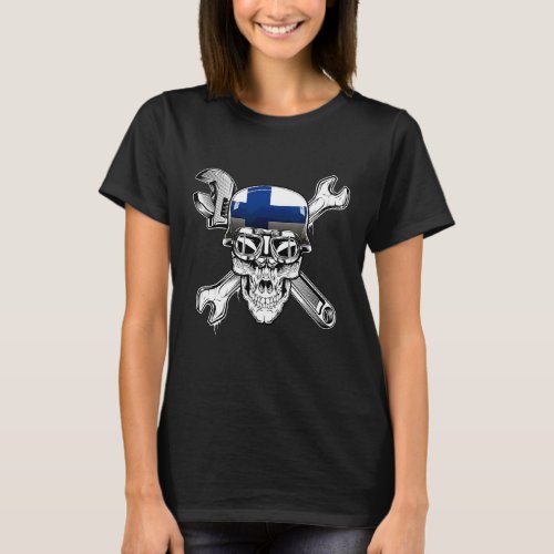 Finland Biker Skull Motorcycle Flag T_Shirt