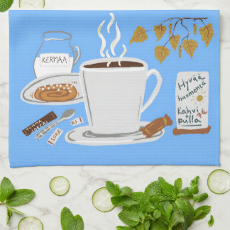 Finland Black Coffee Scandi Fall Illustration Kitchen Towel