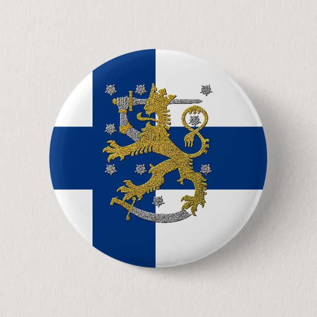 Finland Coat of Arms and Flag Button (Front)