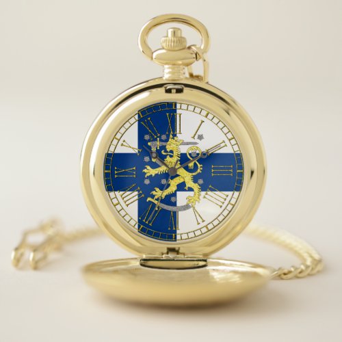 Finland Coat of Arms and Flag Pocket Watch