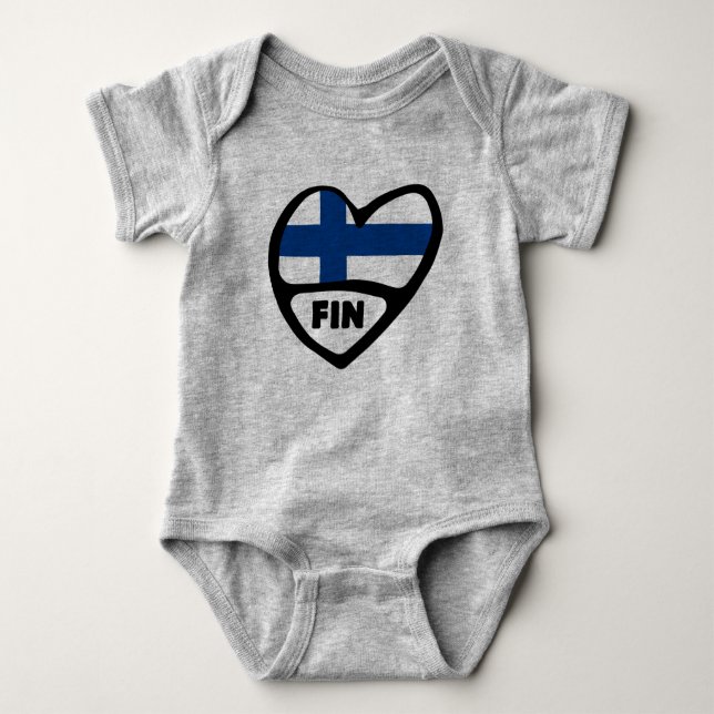 Finland Country Code Flag Heart, FIN Baby Bodysuit (Front)