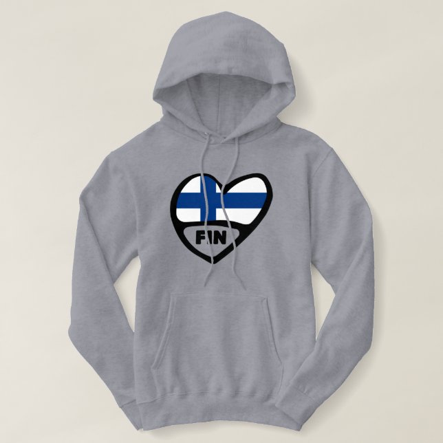 Finland Country Code Flag Heart, FIN Hoodie (Design Front)