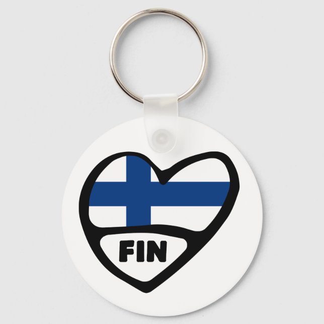 Finland Country Code Flag Heart Keyring, FIN Keychain (Front)