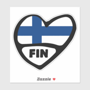 Finland Country Code Flag Heart Pin Badge, FIN  Sticker