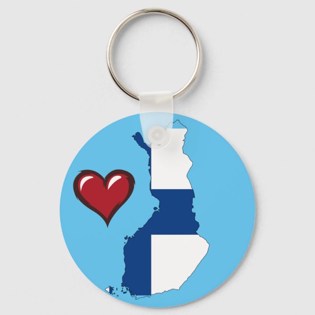Finland country flag red heart keychain (Front)