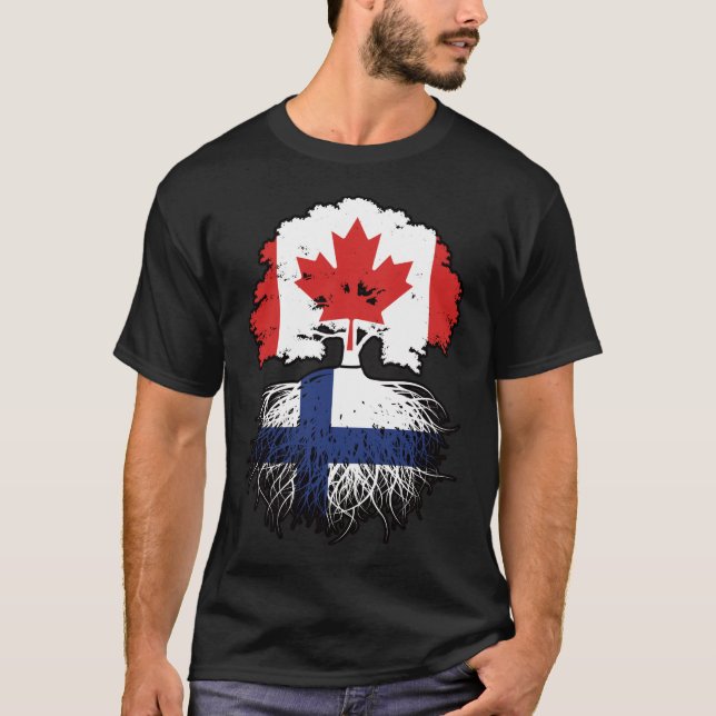Finland Finnish Canadian Canada Tree Roots Flag T-Shirt (Front)