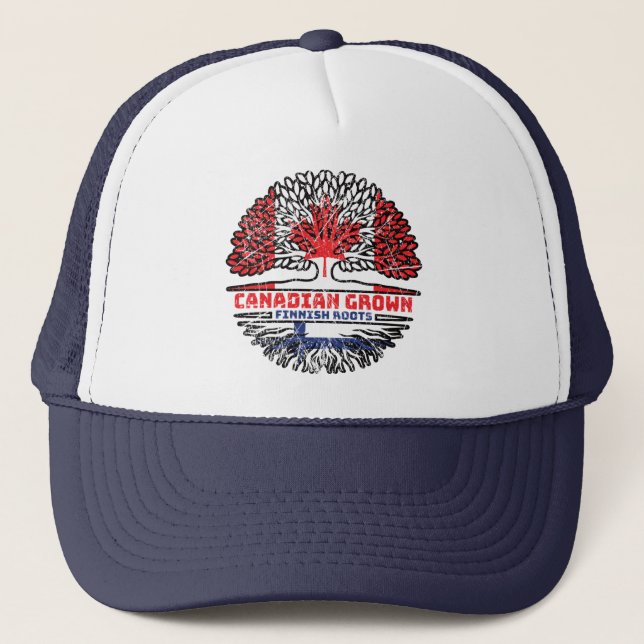 Finland Finnish Canadian Canada Tree Roots Flag Trucker Hat (Front)