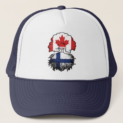 Finland Finnish Canadian Canada Tree Roots Flag Trucker Hat