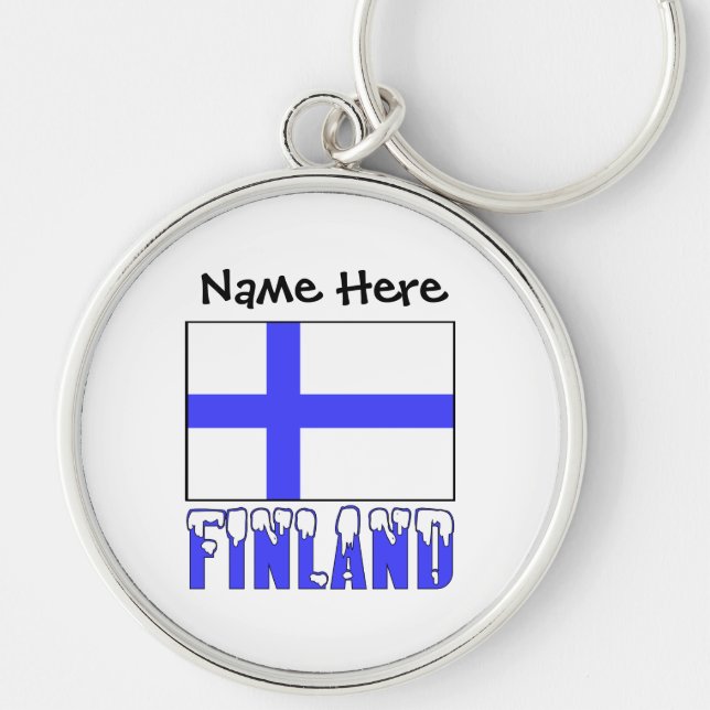Finland Finnish Flag Black Personalization  Keychain (Front)