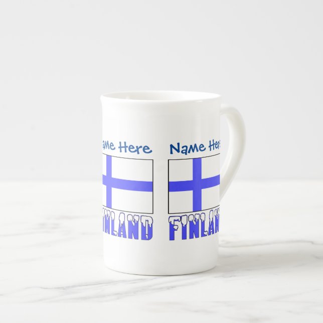 Finland Finnish Flag Blue Personalization  Bone China Mug (Front Right)
