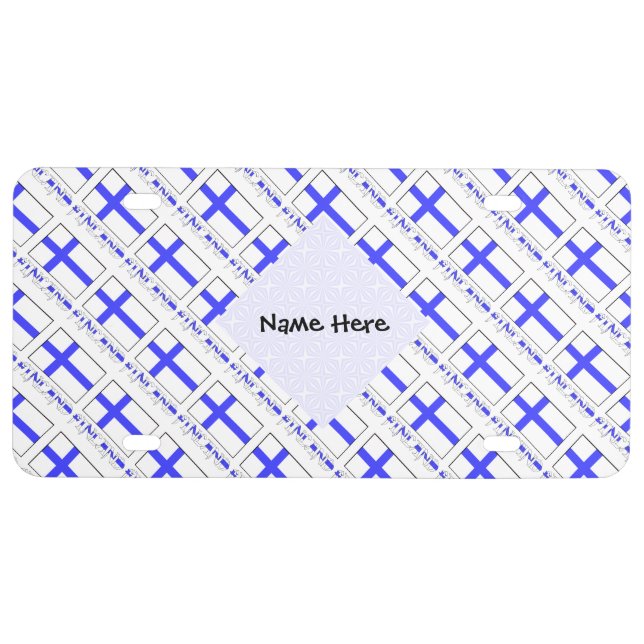 Finland Finnish Flag Tiled Black Personalization  License Plate (Front)