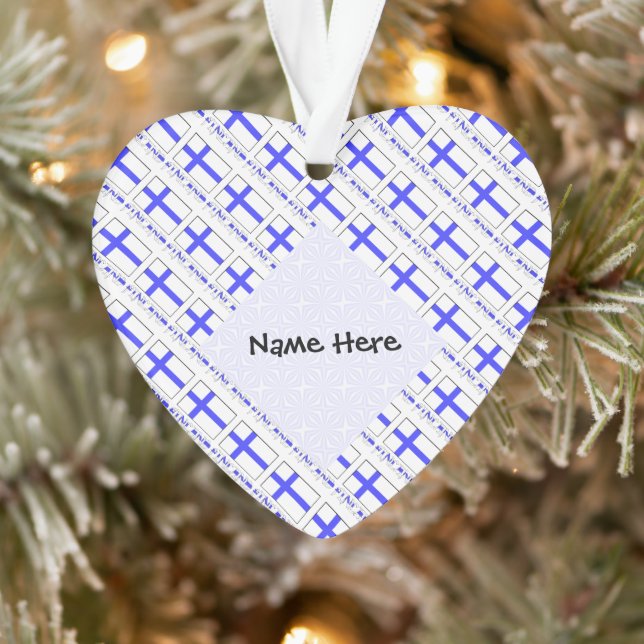 Finland Finnish Flag Tiled Black Personalization  Ornament (Tree)