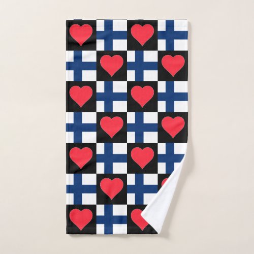 Finland Flag and Heart Pattern Fun Finnish Pride Hand Towel