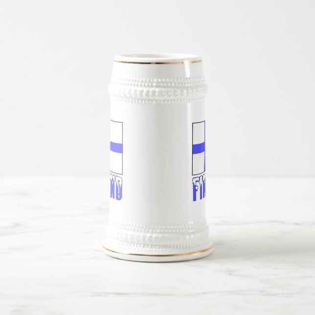 Finland Flag and Snow Capped Name Beer Stein (Center)