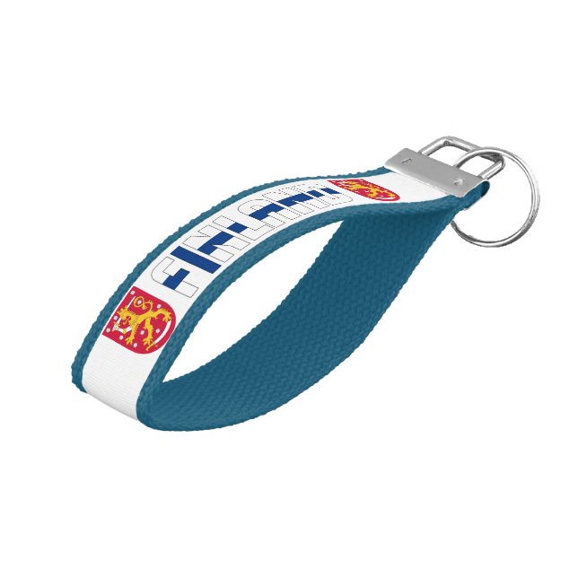 Finland Flag Charming Patriotic Wrist Keychain (Angled Up)