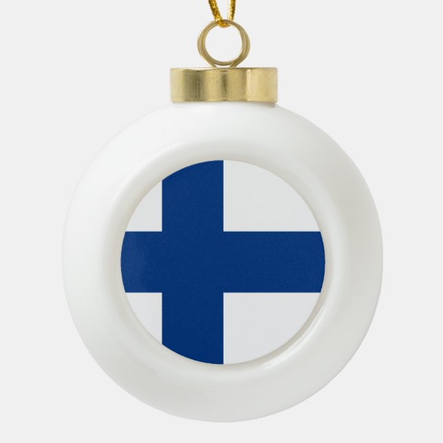 Finland Flag Finnish Patriotic Ceramic Ball Christmas Ornament (Front)