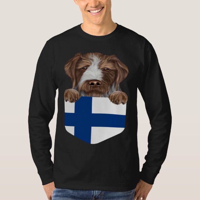 Finland Flag German Wirehaired Pointer Dog In Pock T-Shirt (Front)