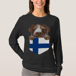 Finland Flag German Wirehaired Pointer Dog In Pock T-Shirt