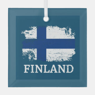 Finland Flag Glass Ornament