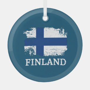 Finland Flag Glass Ornament