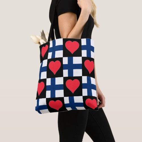 Finland Flag Heart Pattern Patriotic Finnish Pride Tote Bag