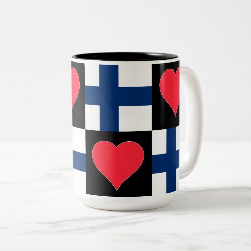 Finland Flag Heart Pattern Patriotic Finnish Pride Two_Tone Coffee Mug