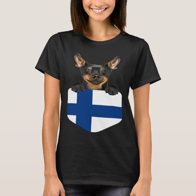 Finland Flag Miniature Pinscher Dog In Pocket T-Shirt (Front)