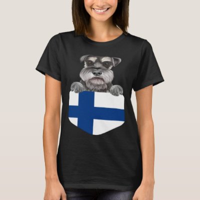 Finland Flag Miniature Schnauzer Dog In Pocket T-Shirt