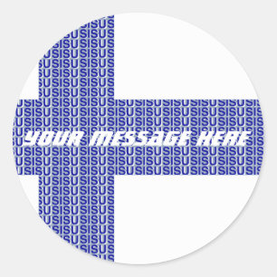 Finland Flag Nordic Blue on White "Sisu" Classic Round Sticker