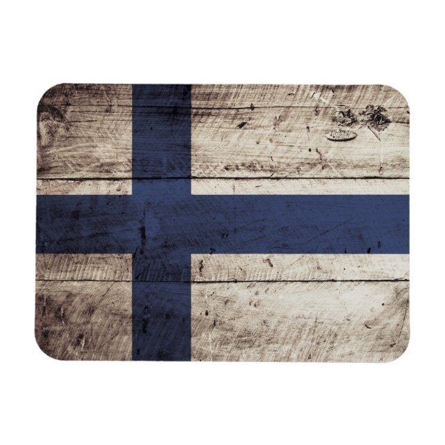 Finland Flag on Old Wood Grain Magnet (Horizontal)