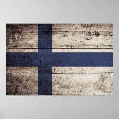 Finland Flag on Old Wood Grain Poster