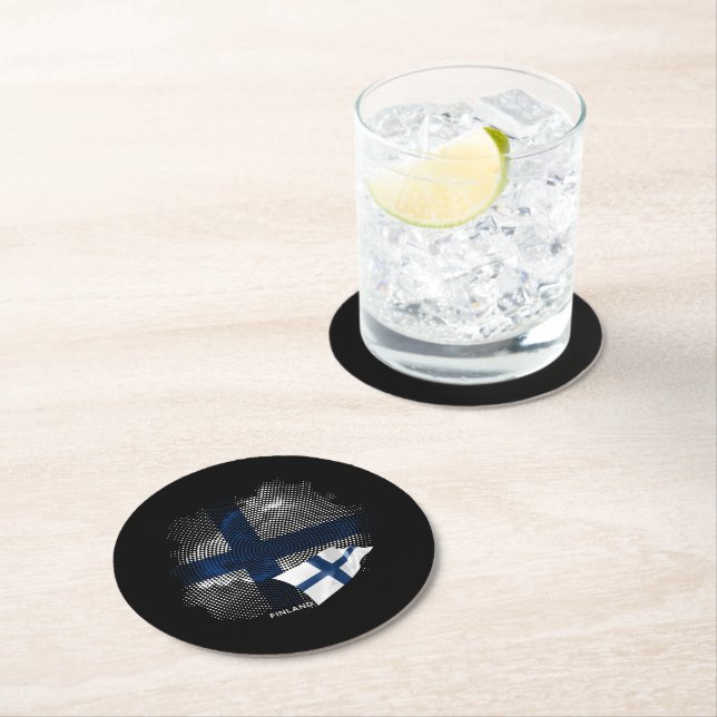 Finland flag round paper coaster (Insitu)