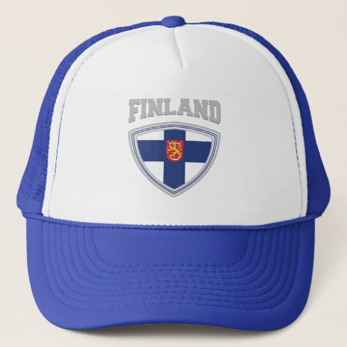 Finland Flag Shield  Emblem Trucker Hat