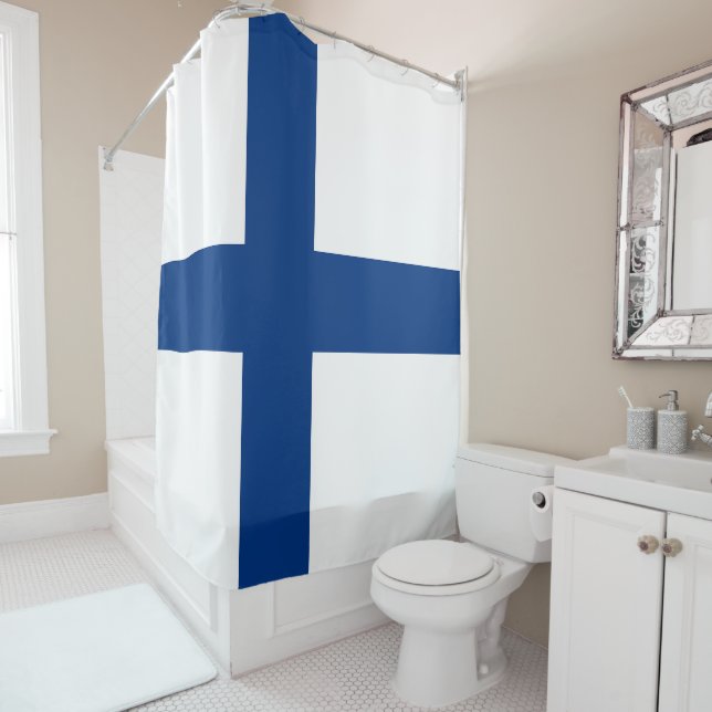 Finland flag shower curtain (In Situ)