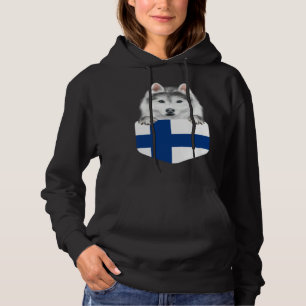 Finland Flag Siberian Husky Dog In Pocket Hoodie