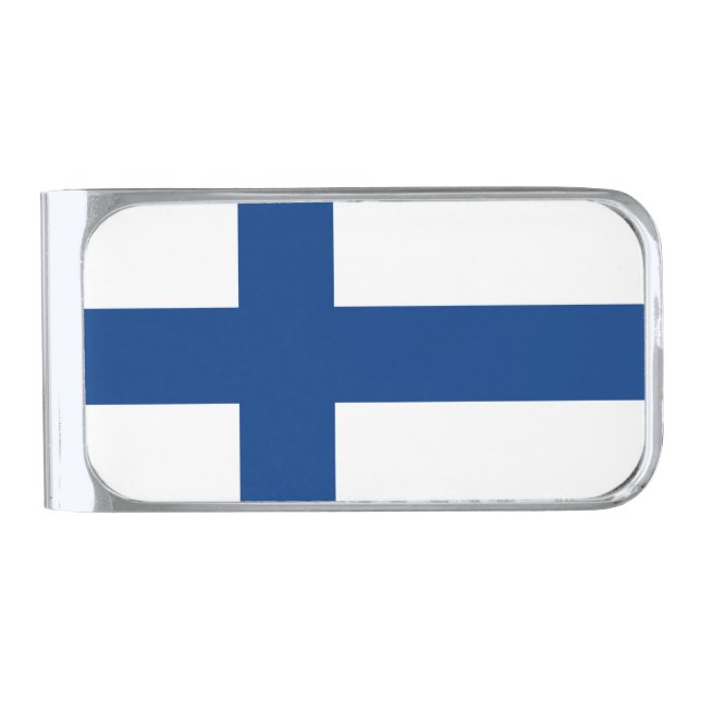 Finland Flag Silver Finish Money Clip (Front)