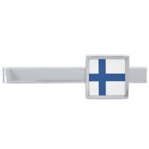 Finland flag silver finish tie bar