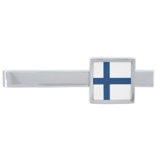 Finland Flag Silver Finish Tie Bar