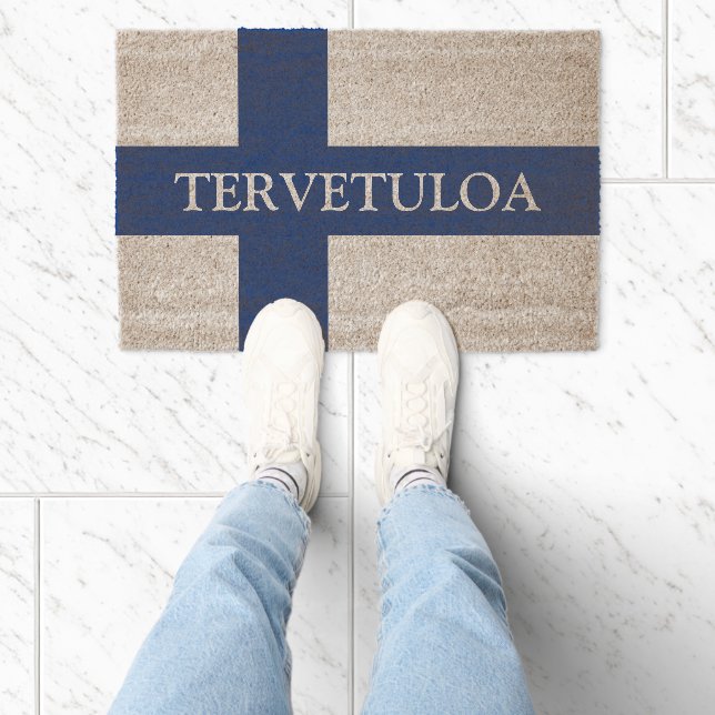 Finland flag Tervetuloa welcome coir fiber doormat (Insitu)