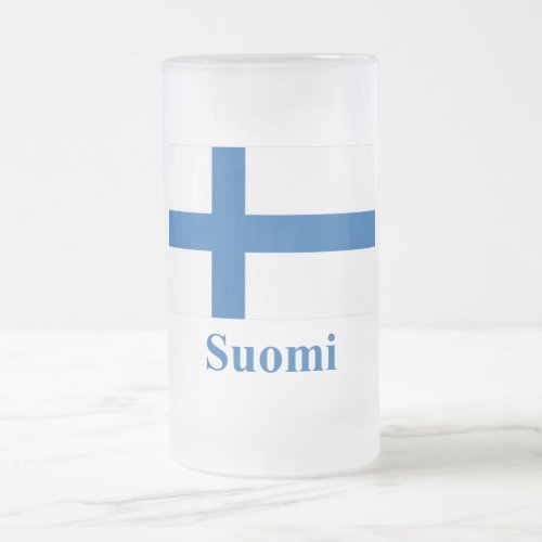 Finland Flag with Name in Finnish Frosted Glass Beer Mug