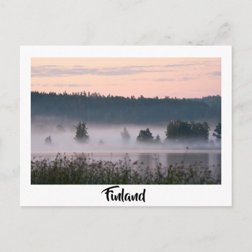 Finland foggy lake tourist postcard