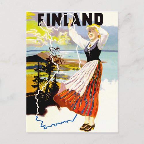 Finland girl on the coast postcard